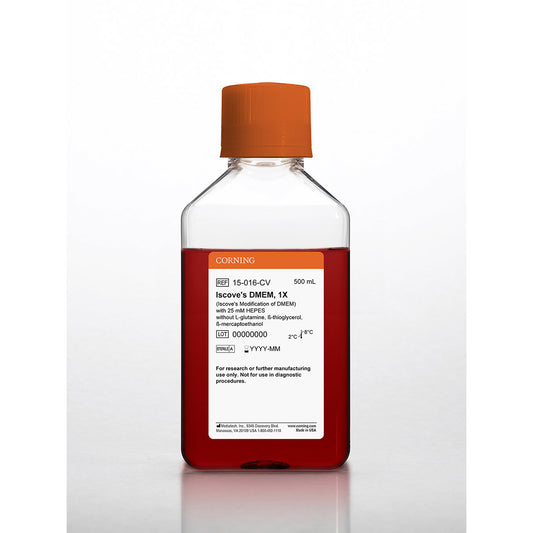 500 mL Iscove?s Modification of DMEM, with 25mm HEPES, without ?-Thioglycerol, ?-Mercaptoethanol, and L-Glutamine