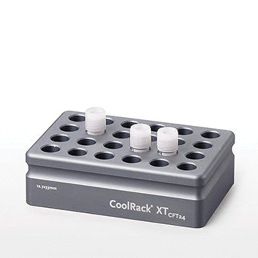 CoolRack® XT CFT24, holds 24 cryovial or FACS tubes, with "gripping" wells for one-hand vial opening/closing