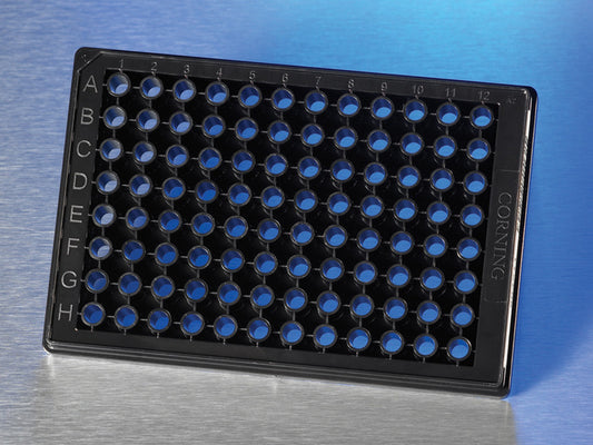 Corning® BioCoat® 96 Well Plate, Half Area, Black/Glass Bottom, Poly-D-Lysine Coated, With Lid, Nonsterile