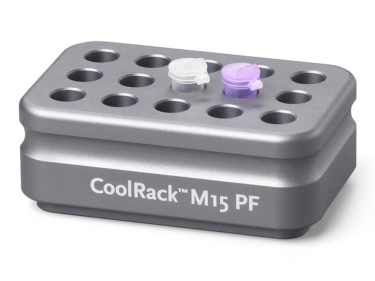 CoolRack M15-PF, gray, holds 15 x 1.5ml microfuge tubes, tapered wells for conical tubes