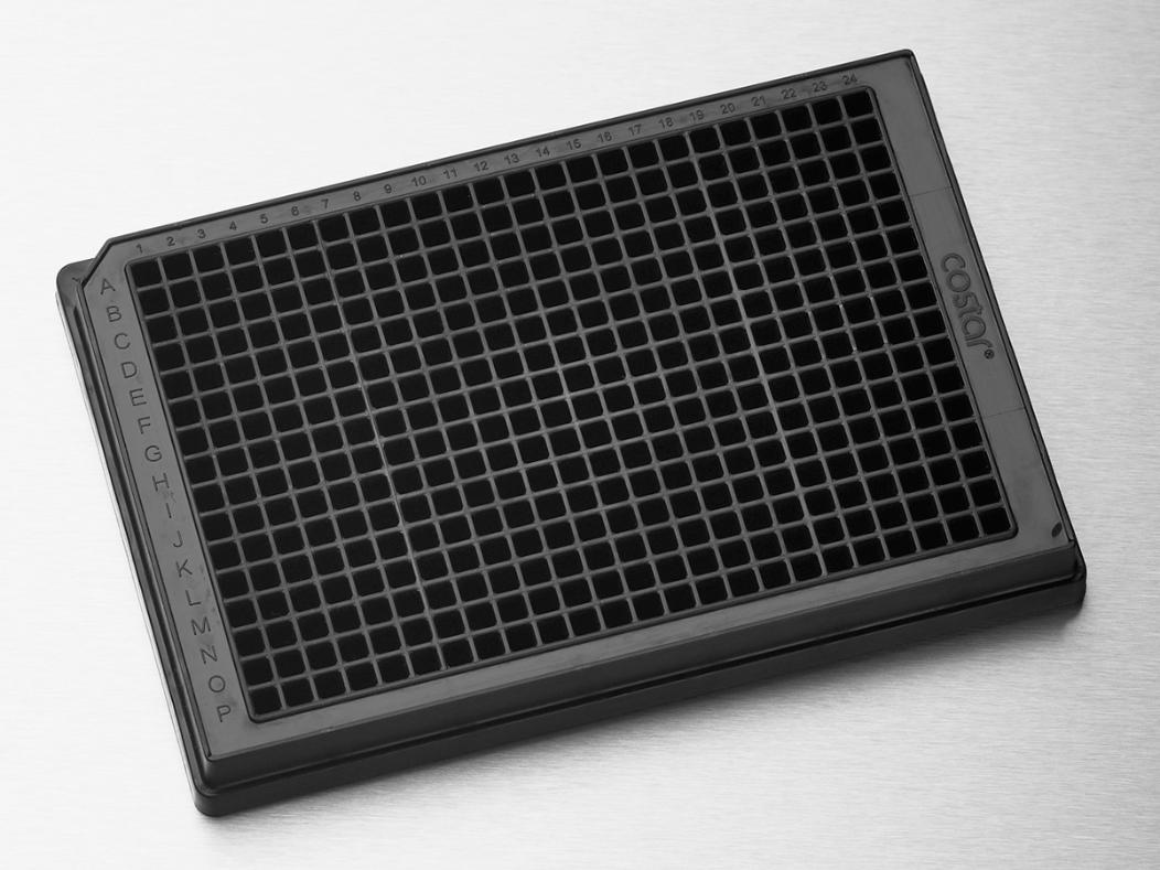 Microplate, 384 Well, Polystyrene, Black, Flat Bottom, Square Wells, Low Flange, Non Binding Surface, no Lid, Nonsterile, with Generic Bar Code, Bulk