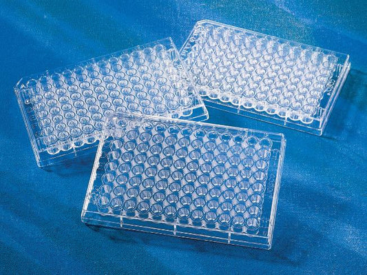 Microplate, 96 Well, Polystyrene, Clear, Flat Bottom, TC-Treated, with Lid, with Generic Bar-code, Sterile, Bulk