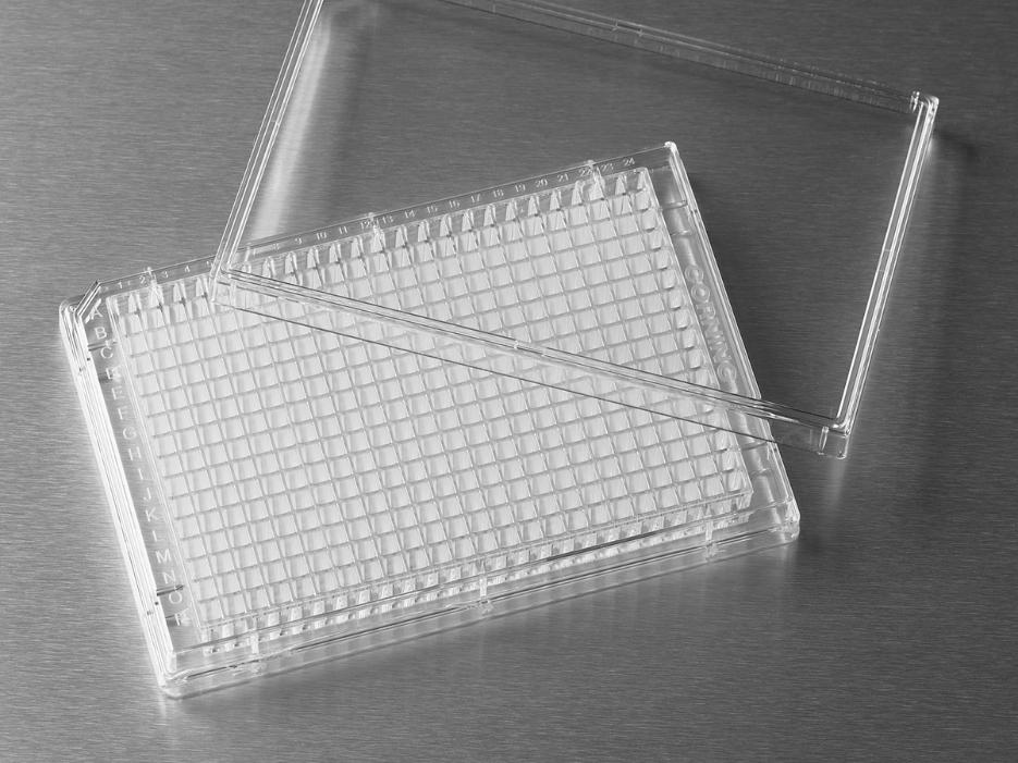 Microplate, 384 Well, Polystyrene, Clear, Flat Bottom, Square Wells, Not Treated, no Lid, Nonsterile, with Generic Bar Code, Bulk