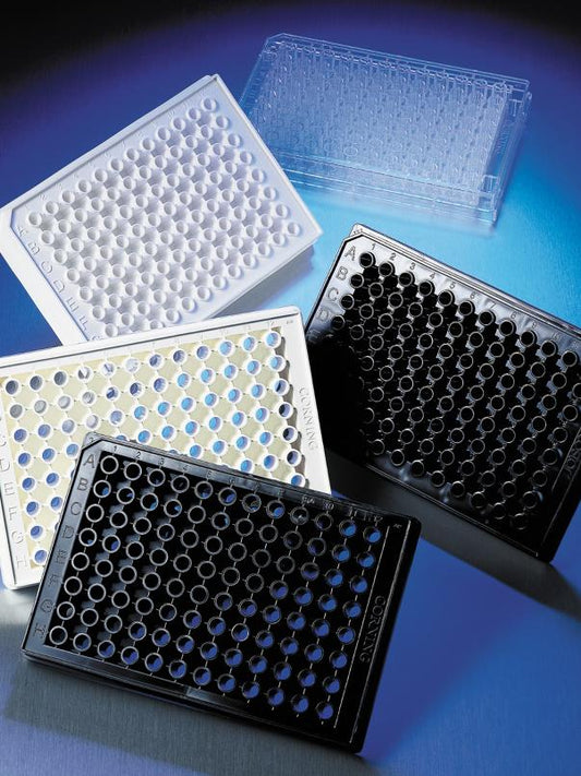 Microplate, 96 Well, Polystyrene, Black/Clear Flat Bottom, TC-Treated, with Lid, Sterile, with Generic Bar Code, Bulk