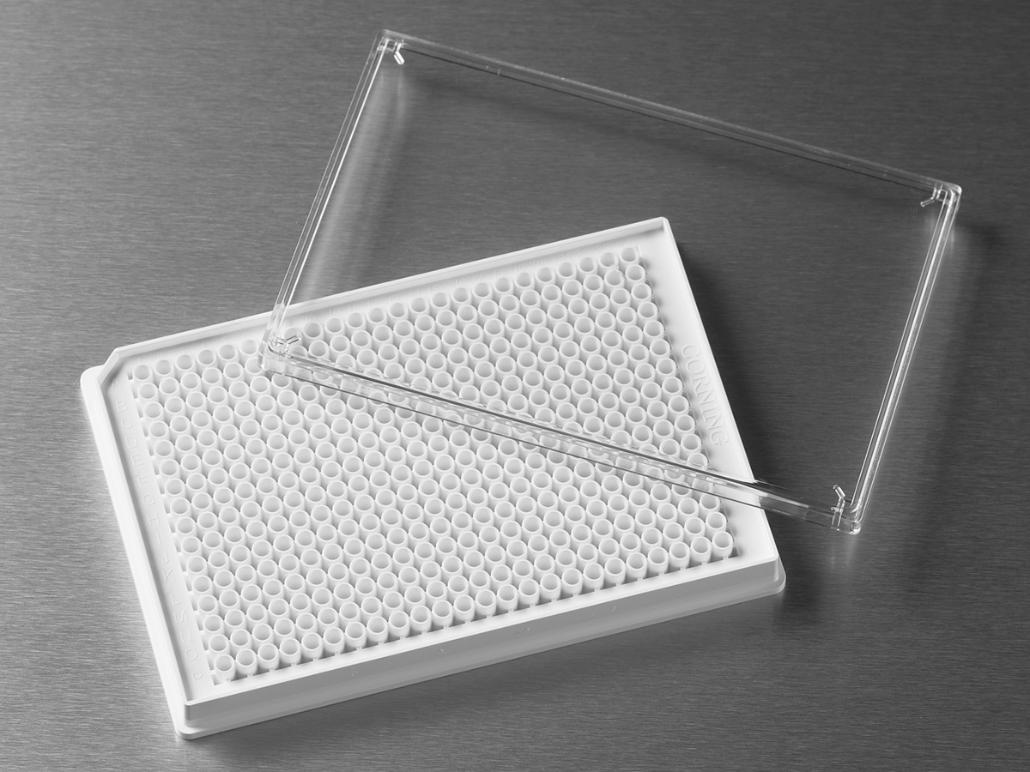 Microplate, 384 Well, Polystyrene, Low Volume, White, Flat Bottom, Round Wells, TC-Treated, with Lid, Sterile, Bulk