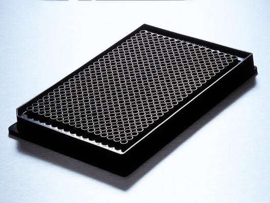 Microplate, 384 Well, Polystyrene, Low Volume, Black/Clear Flat Bottom, Round Wells, Poly-D-Lysine, with Lid, Aseptically Manufactured, Bulk