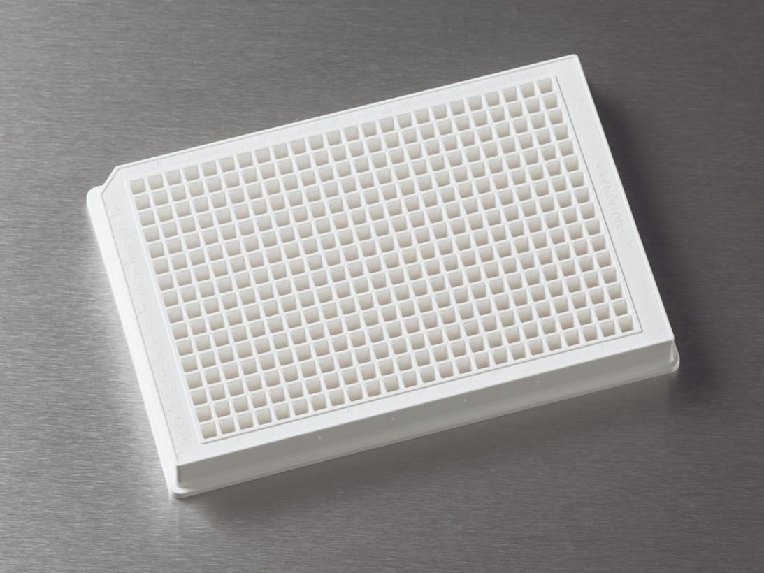 Microplate, 384 Well, Polystyrene, White, Flat Bottom, Square Wells, Low Flange, Not Treated, no Lid, Nonsterile, Bulk