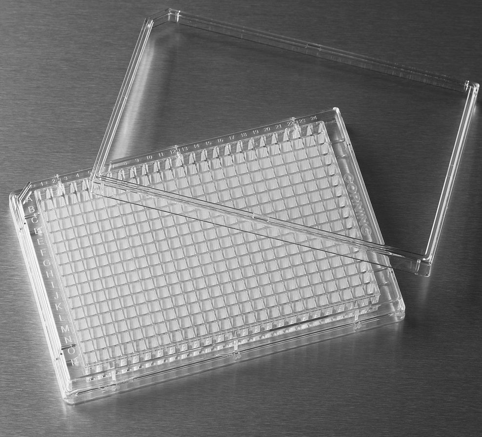 384 Well Clear Flat Bottom, Polystyrene, Poly-D-Lysine Coated Microplates, 20 per Bag, with Lid, Sterile, Corning