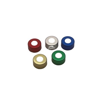 11mm Aluminium Crimp Cap, Silver with Red PTFE/WhiteSilicone Septa, 1.3mm, (Shore A 45)