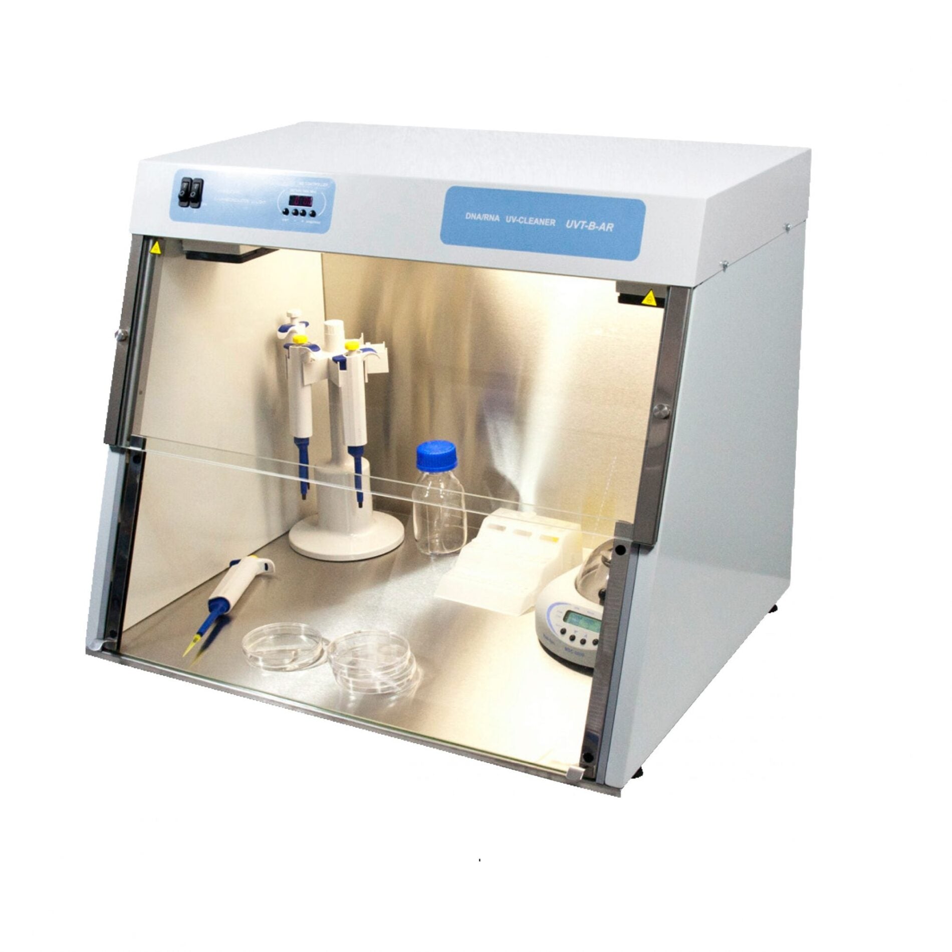 UV cabinet/PCR workstation ,economy, dual UV protection lamp and UV recirculator, int. power socket