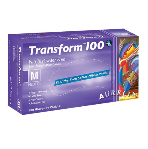 Transform 100® gloves, finger-textured, ice blue, powder-free nitrile, Supermax